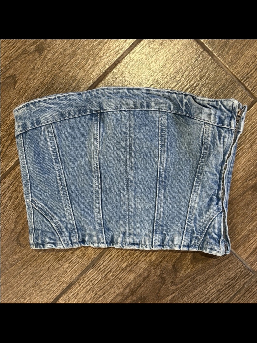 Zara Denim Corset Top Medium Strapless Bustier Tube Crop Light Wash Y2K